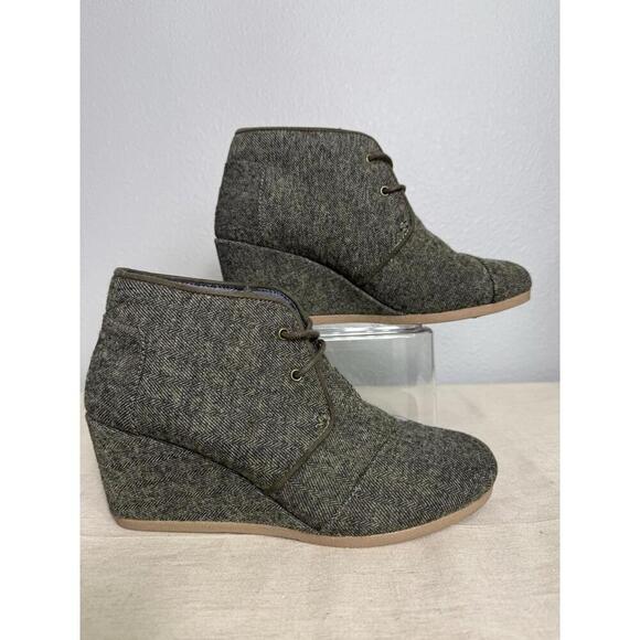 TOMS Women's Olive Herringbone DESERT Wedges-BOOTS Size.9 - Picture 1 of 9